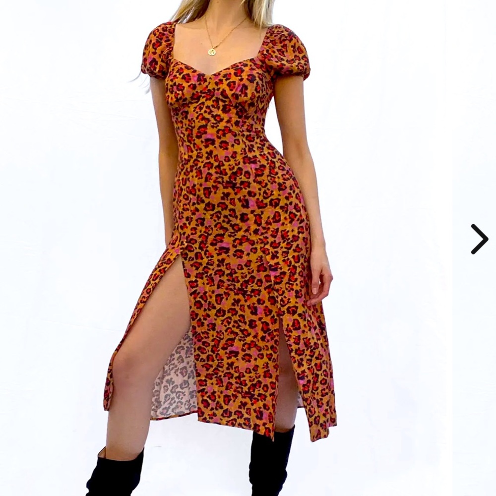 French Connection AMELI SLIT ANIMAL PRINT MIDI DRESS